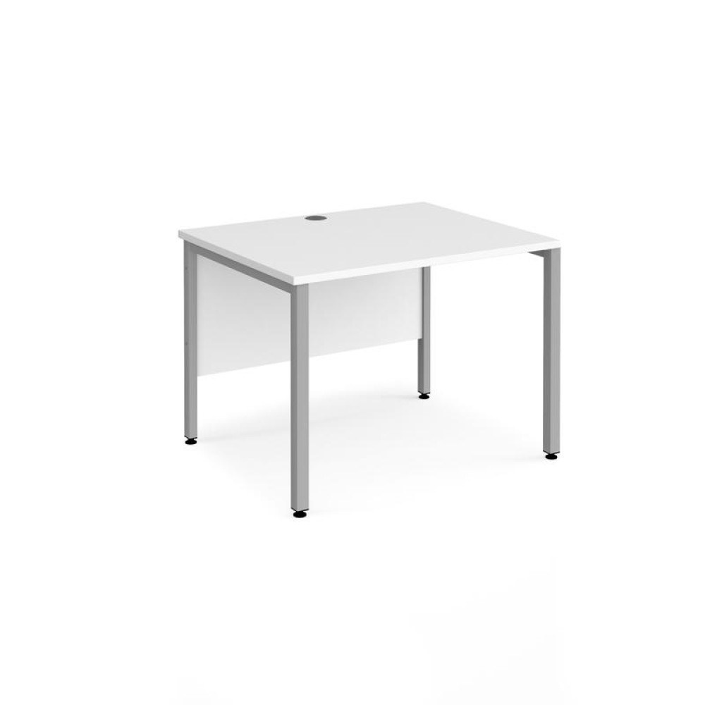Maestro 25 straight desk 800mm x 800mm - silver bench leg frame, white top