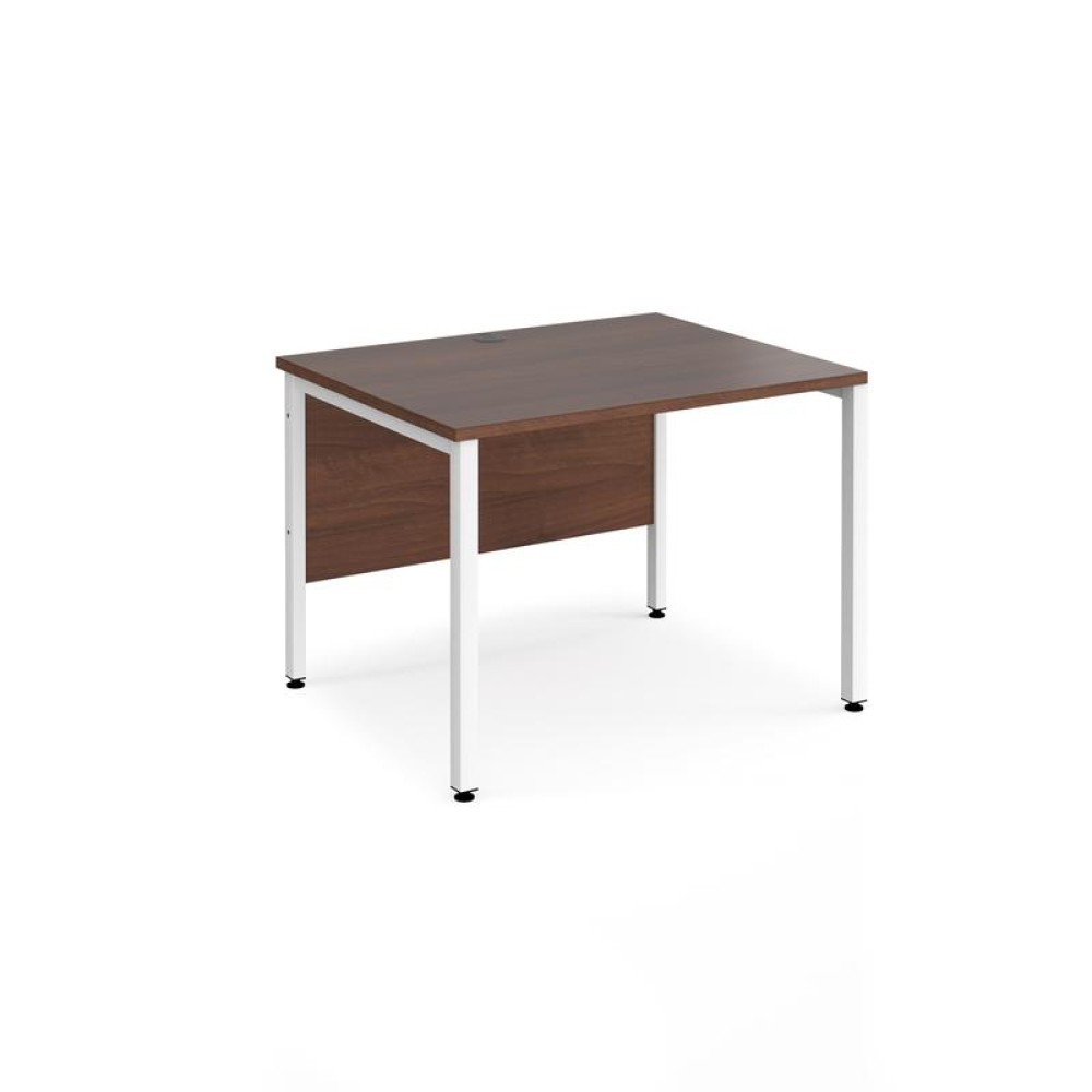 Maestro 25 straight desk 800mm x 800mm - white bench leg frame, walnut top