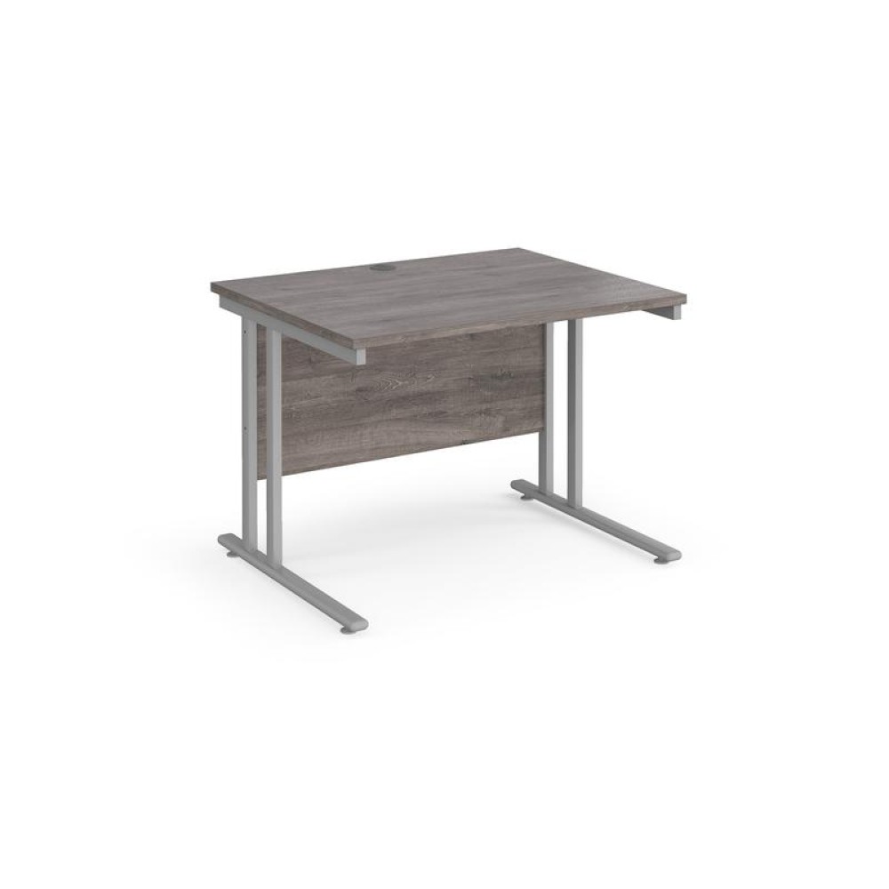 Maestro 25 straight desk 1000mm x 800mm - silver cantilever leg frame, grey oak top