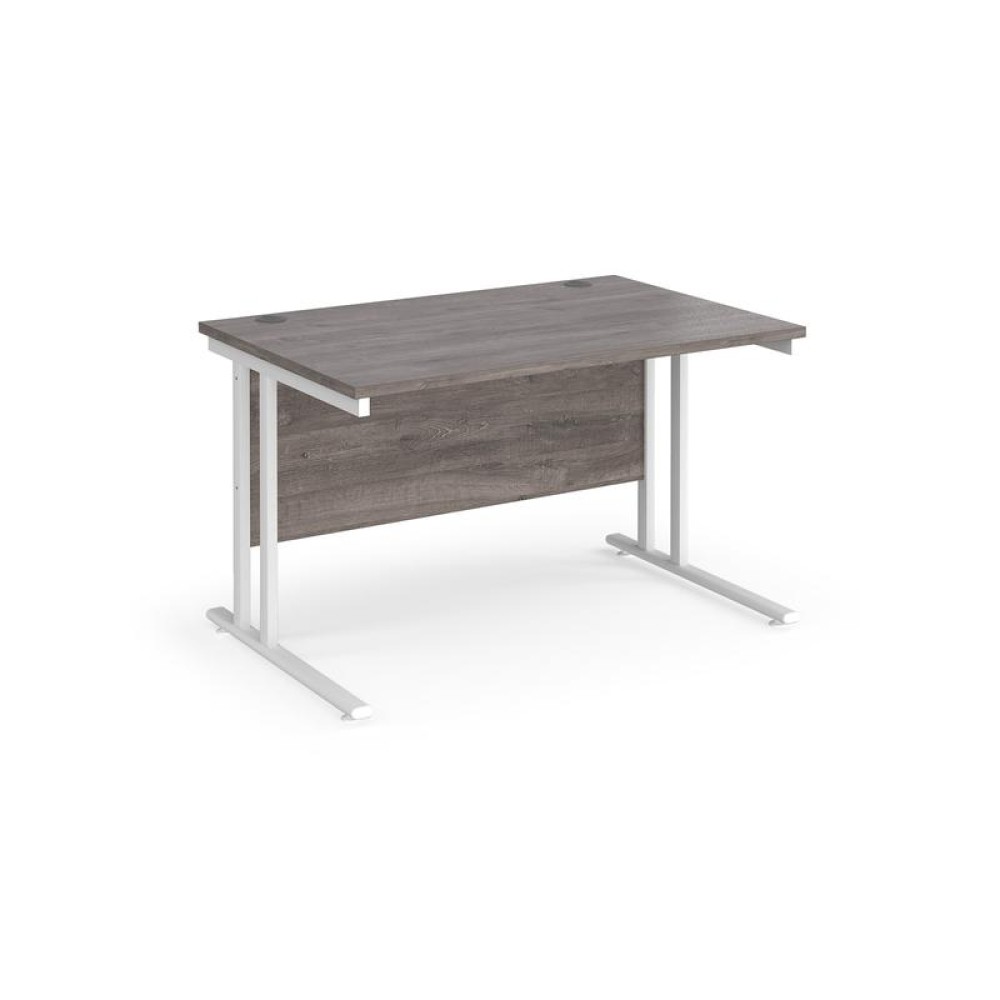 Maestro 25 straight desk 1200mm x 800mm - white cantilever leg frame, grey oak top