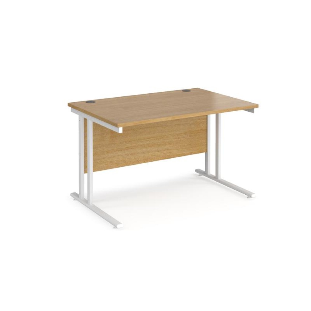 Maestro 25 straight desk 1200mm x 800mm - white cantilever leg frame, oak top