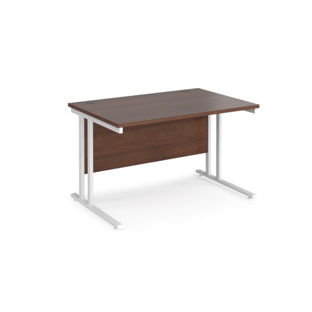 Maestro 25 straight desk 1200mm x 800mm - white cantilever leg frame, walnut top