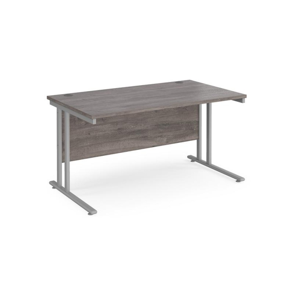 Maestro 25 straight desk 1400mm x 800mm - silver cantilever leg frame, grey oak top