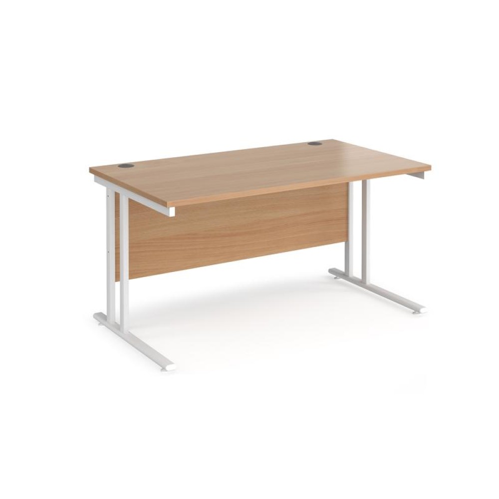 Maestro 25 straight desk 1400mm x 800mm - white cantilever leg frame, beech top