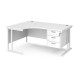 Maestro 25 left hand ergonomic desk 1600mm wide with 3 drawer pedestal - white cantilever leg frame, white top