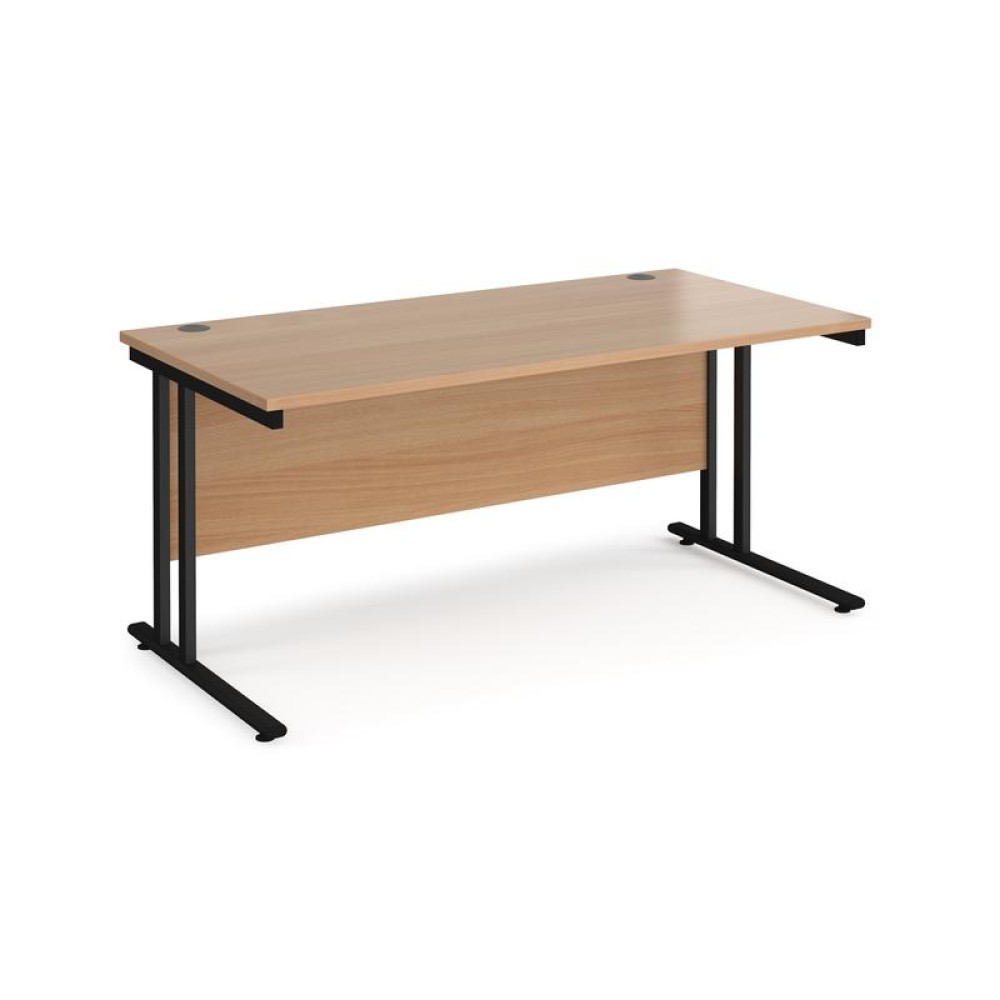 Maestro 25 straight desk 1600mm x 800mm - black cantilever leg frame, beech top