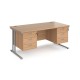 Maestro 25 straight desk 1600mm x 800mm with two x 3 drawer pedestals - silver cantilever leg frame, beech top