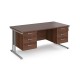 Maestro 25 straight desk 1600mm x 800mm with two x 3 drawer pedestals - silver cantilever leg frame, walnut top