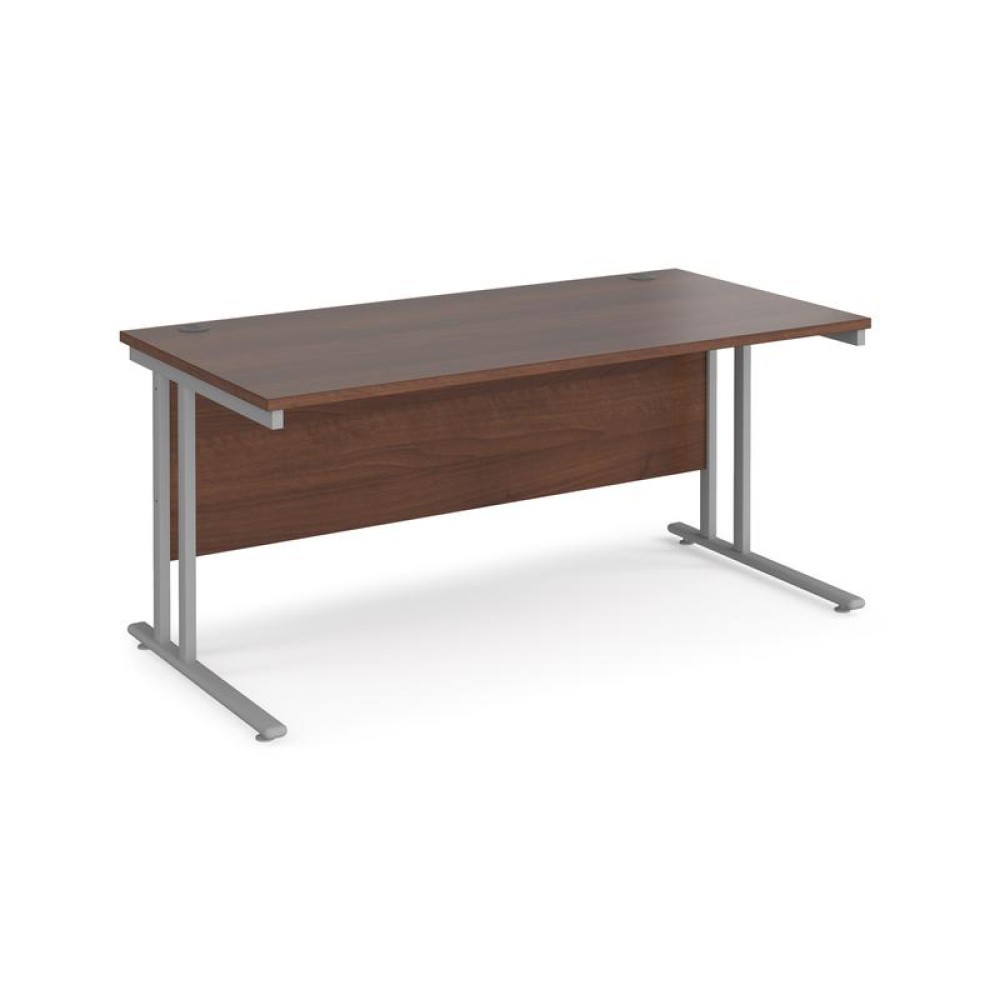 Maestro 25 straight desk 1600mm x 800mm - silver cantilever leg frame, walnut top