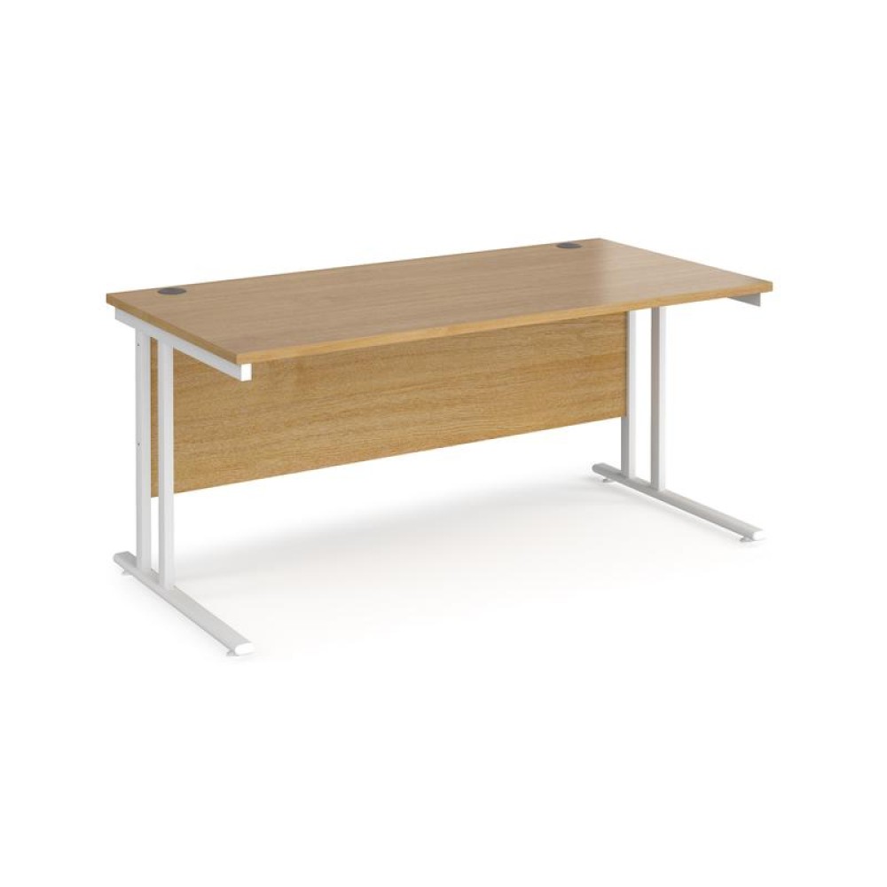 Maestro 25 straight desk 1600mm x 800mm - white cantilever leg frame, oak top
