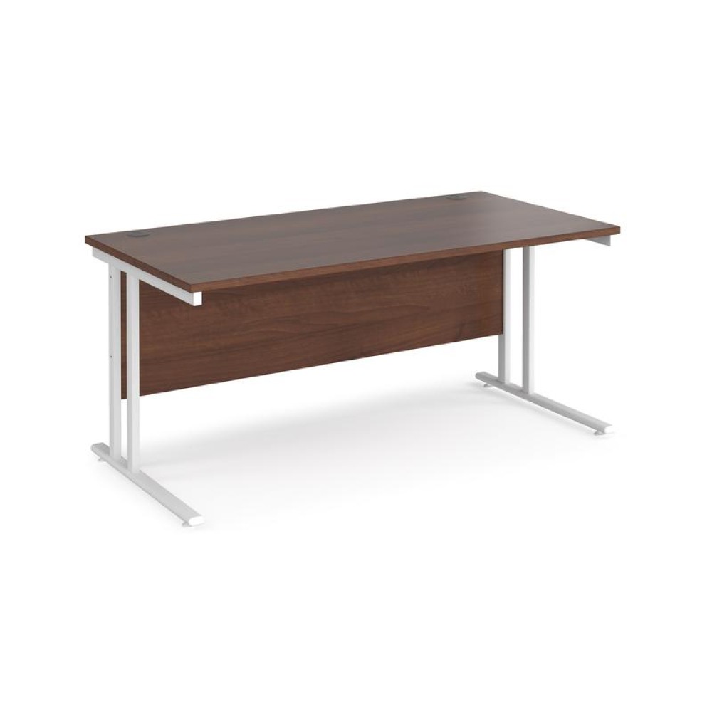 Maestro 25 straight desk 1600mm x 800mm - white cantilever leg frame, walnut top