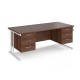 Maestro 25 straight desk 1800mm x 800mm with two x 3 drawer pedestals - white cantilever leg frame, walnut top