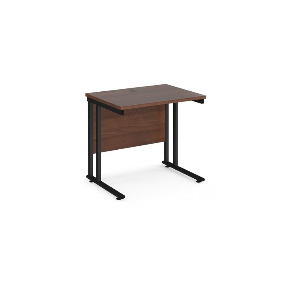Maestro 25 straight desk 800mm x 600mm - black cantilever leg frame, walnut top