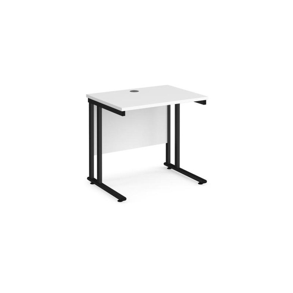Maestro 25 straight desk 800mm x 600mm - black cantilever leg frame, white top