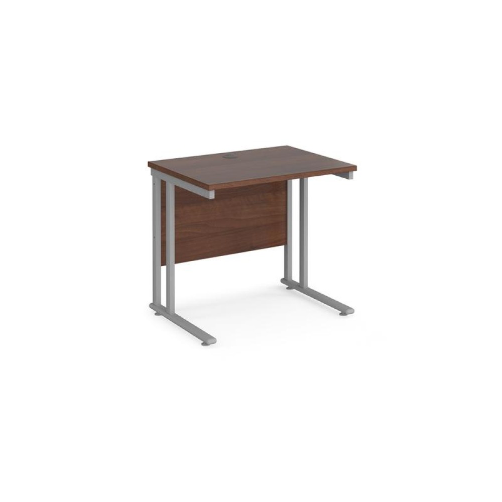 Maestro 25 straight desk 800mm x 600mm - silver cantilever leg frame, walnut top