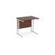 Maestro 25 straight desk 800mm x 600mm - white cantilever leg frame, walnut top