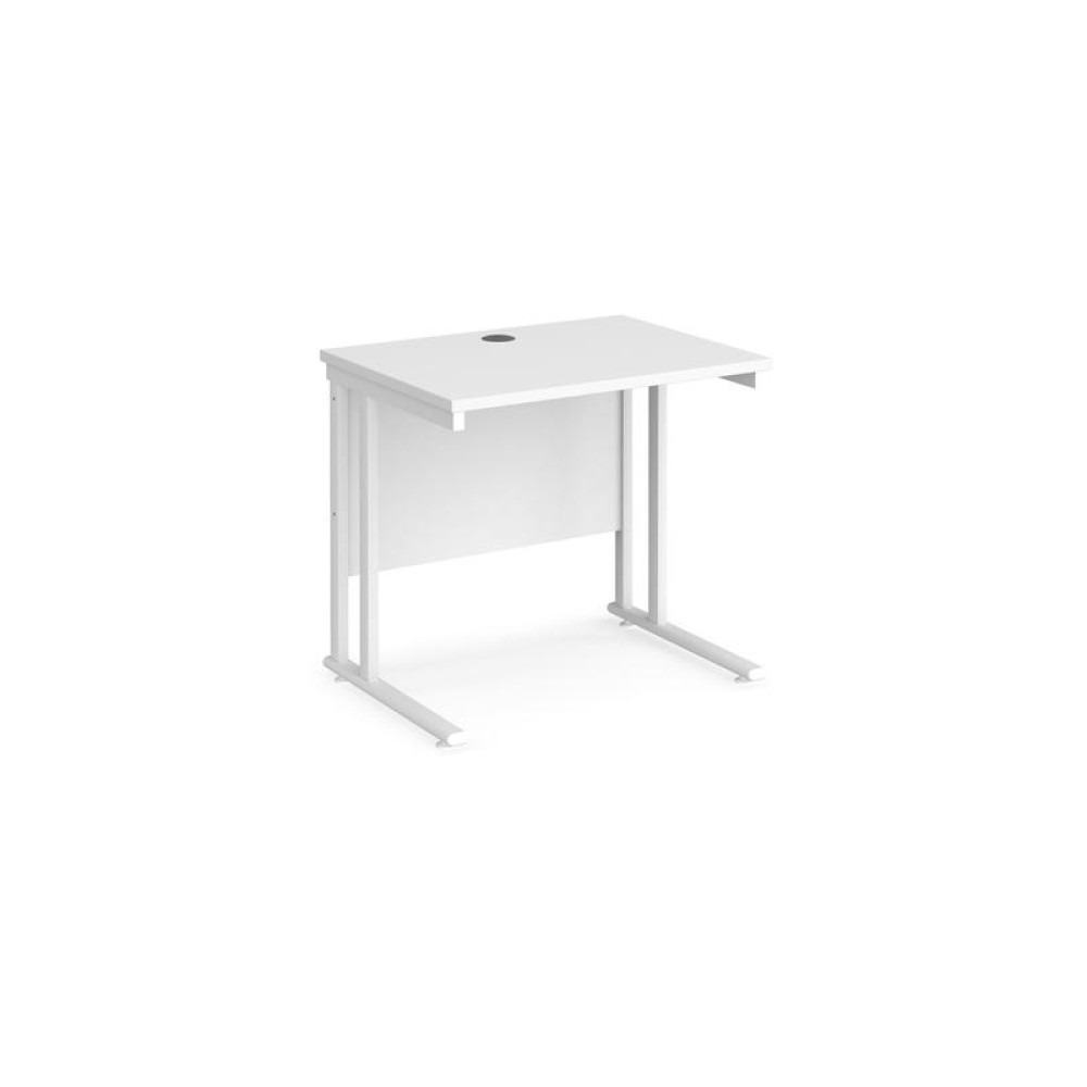 Maestro 25 straight desk 800mm x 600mm - white cantilever leg frame, white top