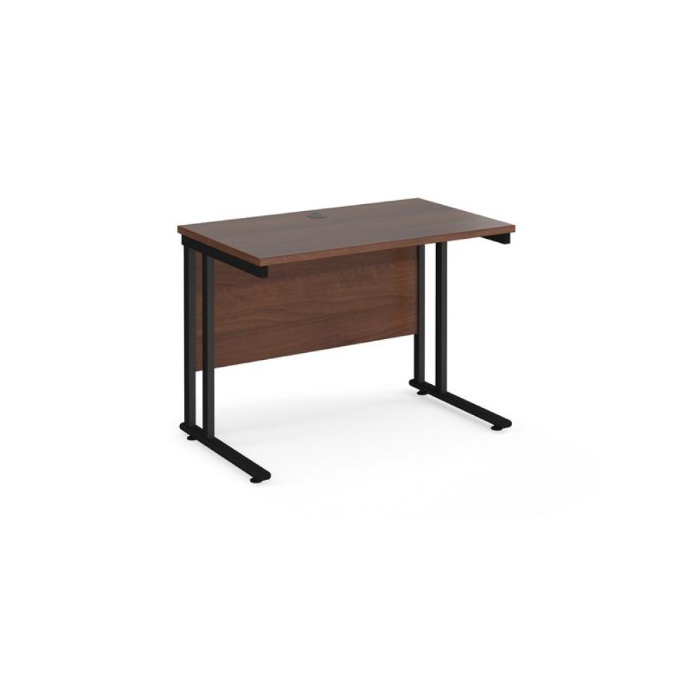 Maestro 25 straight desk 1000mm x 600mm - black cantilever leg frame, walnut top