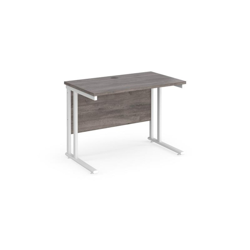 Maestro 25 straight desk 1000mm x 600mm - white cantilever leg frame, grey oak top