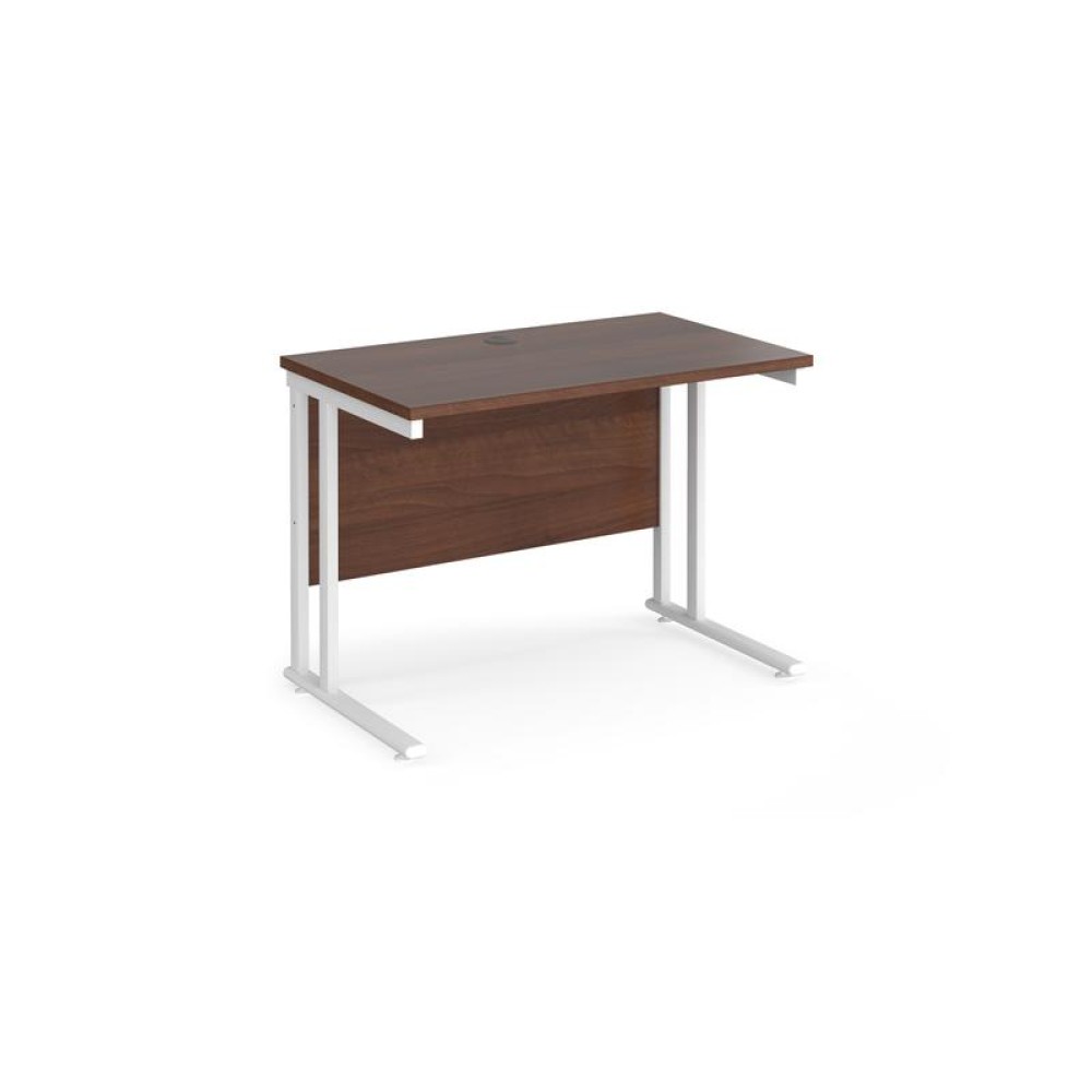 Maestro 25 straight desk 1000mm x 600mm - white cantilever leg frame, walnut top