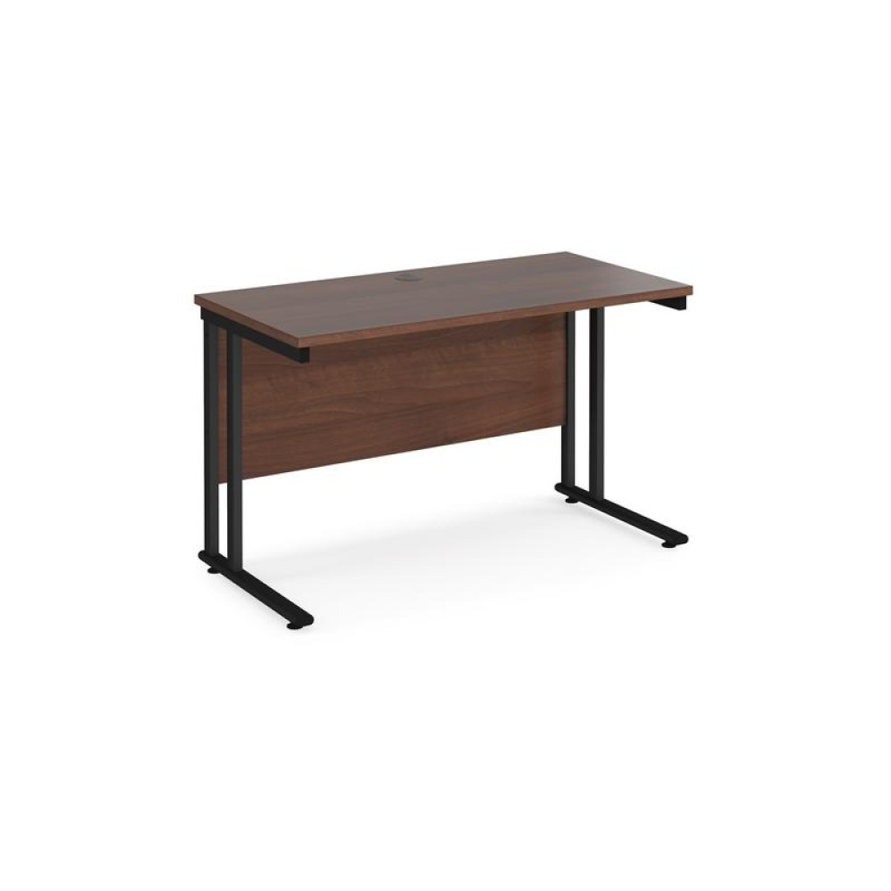 Maestro 25 straight desk 1200mm x 600mm - black cantilever leg frame, walnut top