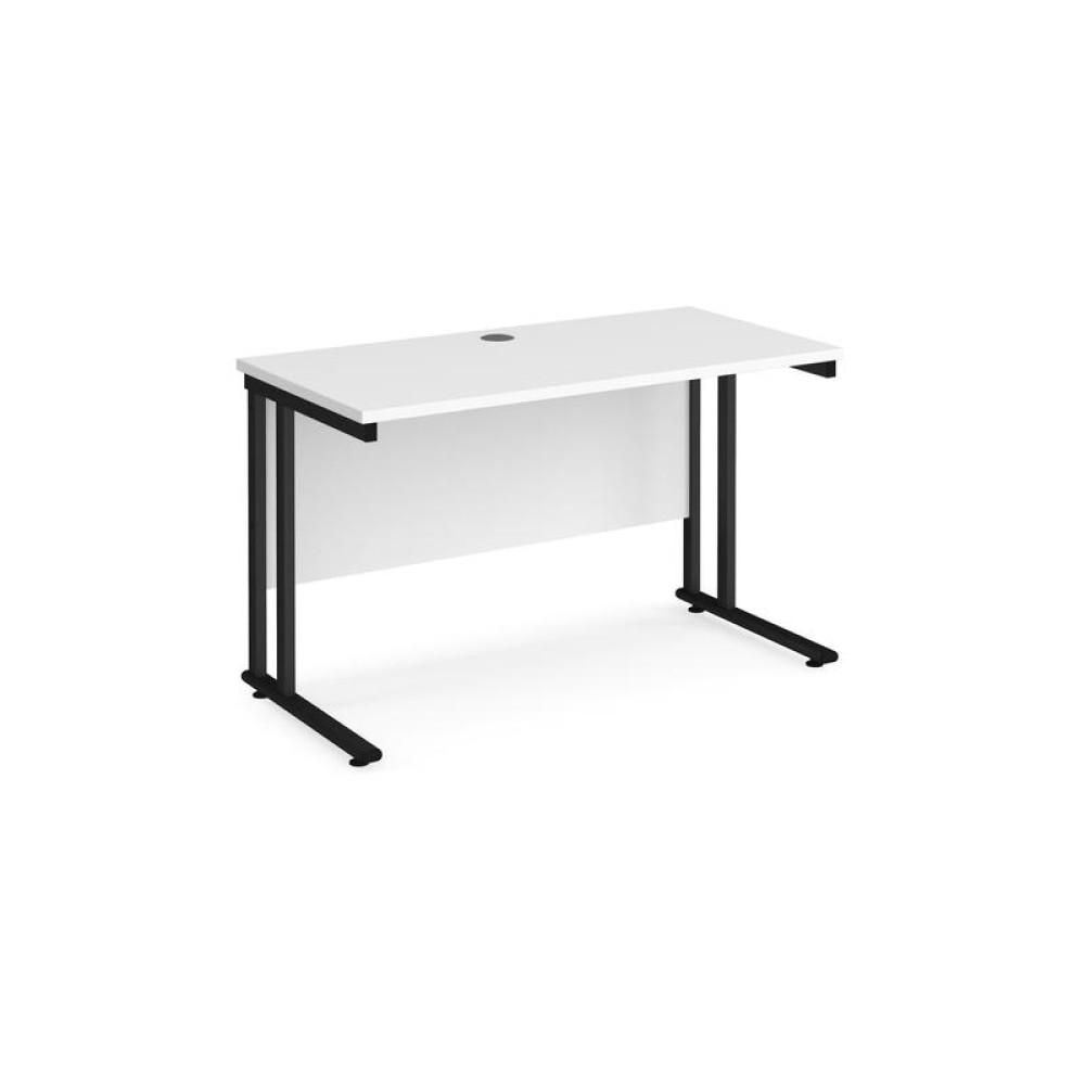 Maestro 25 straight desk 1200mm x 600mm - black cantilever leg frame, white top