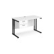 Maestro 25 straight desk 1200mm x 600mm with 2 drawer pedestal - black cantilever leg frame, white top