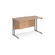 Maestro 25 straight desk 1200mm x 600mm with 2 drawer pedestal - silver cantilever leg frame, beech top