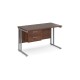 Maestro 25 straight desk 1200mm x 600mm with 2 drawer pedestal - silver cantilever leg frame, walnut top