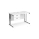 Maestro 25 straight desk 1200mm x 600mm with 2 drawer pedestal - silver cantilever leg frame, white top