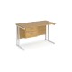 Maestro 25 straight desk 1200mm x 600mm with 2 drawer pedestal - white cantilever leg frame, oak top