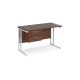 Maestro 25 straight desk 1200mm x 600mm with 2 drawer pedestal - white cantilever leg frame, walnut top