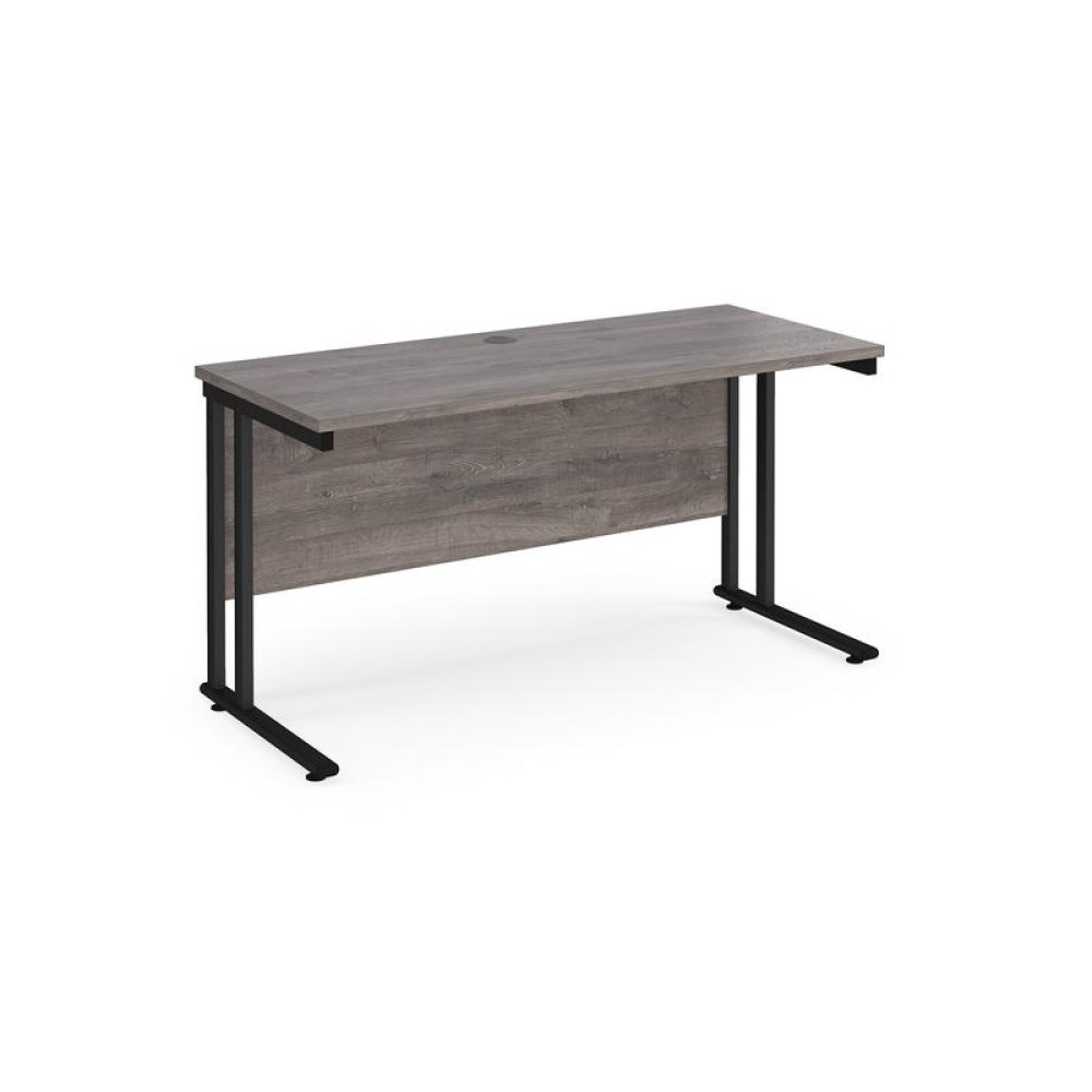 Maestro 25 straight desk 1400mm x 600mm - black cantilever leg frame, grey oak top
