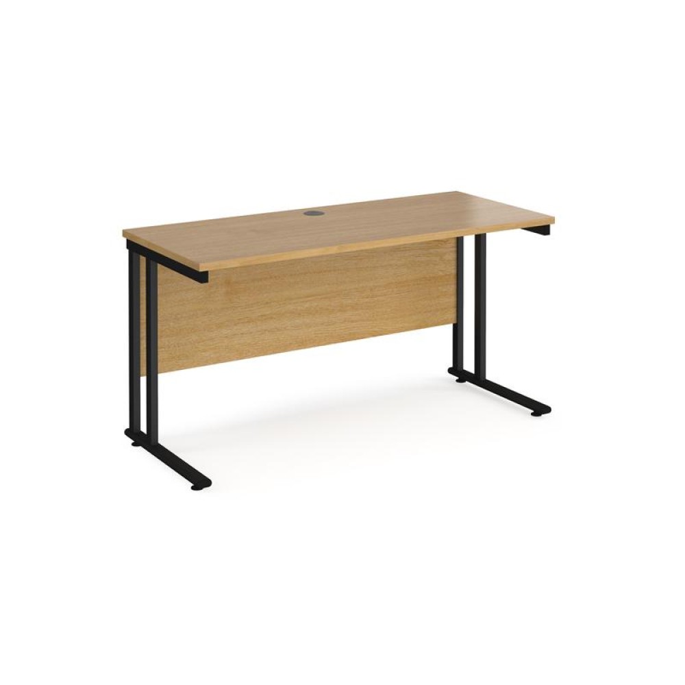 Maestro 25 straight desk 1400mm x 600mm - black cantilever leg frame, oak top