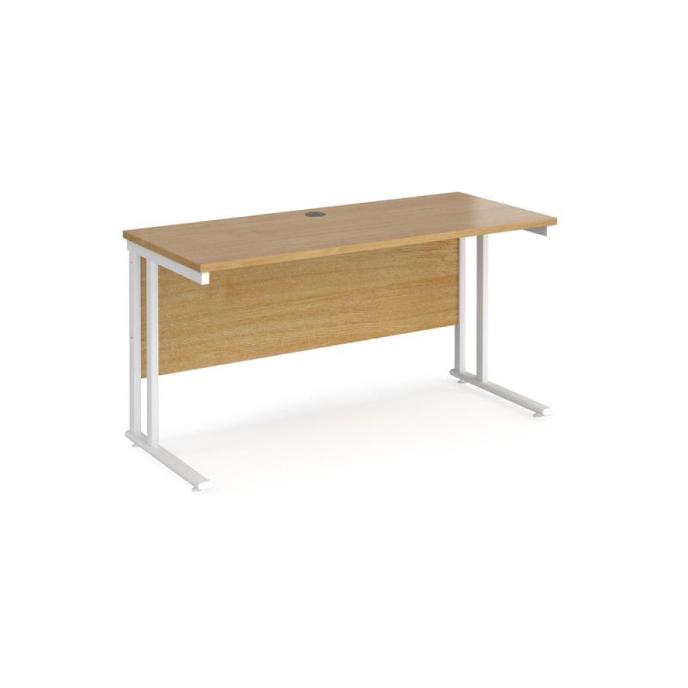 Maestro 25 straight desk 1400mm x 600mm - white cantilever leg frame, oak top