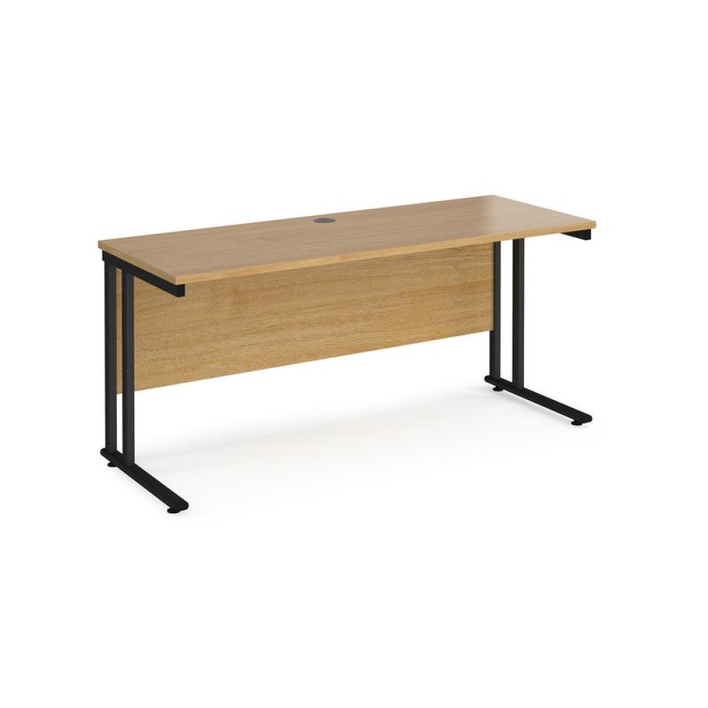 Maestro 25 straight desk 1600mm x 600mm - black cantilever leg frame, oak top