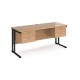 Maestro 25 straight desk 1600mm x 600mm with two x 2 drawer pedestals - black cantilever leg frame, beech top