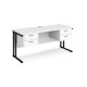 Maestro 25 straight desk 1600mm x 600mm with two x 2 drawer pedestals - black cantilever leg frame, white top