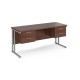 Maestro 25 straight desk 1600mm x 600mm with two x 2 drawer pedestals - silver cantilever leg frame, walnut top