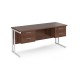 Maestro 25 straight desk 1600mm x 600mm with two x 2 drawer pedestals - white cantilever leg frame, walnut top