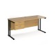 Maestro 25 straight desk 1600mm x 600mm with 2 drawer pedestal - black cantilever leg frame, oak top