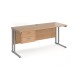 Maestro 25 straight desk 1600mm x 600mm with 2 drawer pedestal - silver cantilever leg frame, beech top