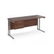 Maestro 25 straight desk 1600mm x 600mm with 2 drawer pedestal - silver cantilever leg frame, walnut top