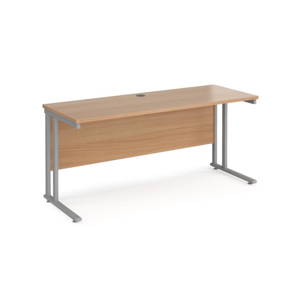 Maestro 25 straight desk 1600mm x 600mm - silver cantilever leg frame, beech top