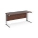 Maestro 25 straight desk 1600mm x 600mm - silver cantilever leg frame, walnut top