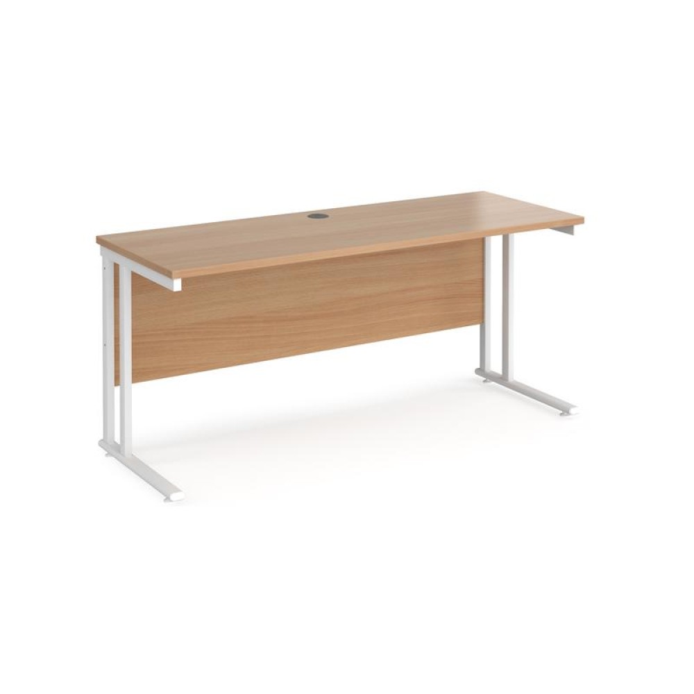 Maestro 25 straight desk 1600mm x 600mm - white cantilever leg frame, beech top