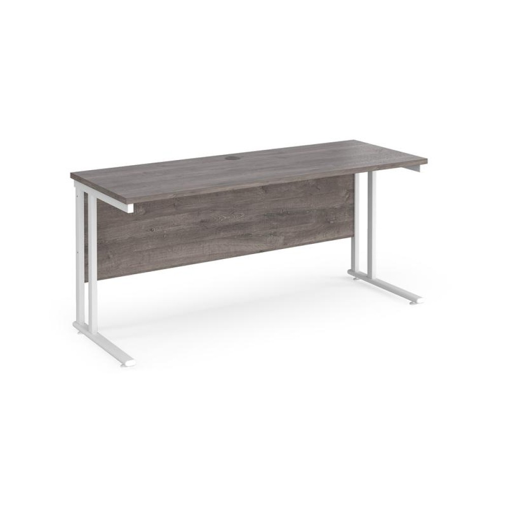 Maestro 25 straight desk 1600mm x 600mm - white cantilever leg frame, grey oak top