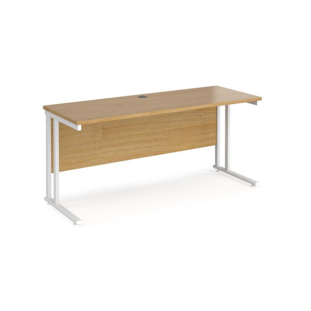 Maestro 25 straight desk 1600mm x 600mm - white cantilever leg frame, oak top