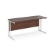 Maestro 25 straight desk 1600mm x 600mm - white cantilever leg frame, walnut top