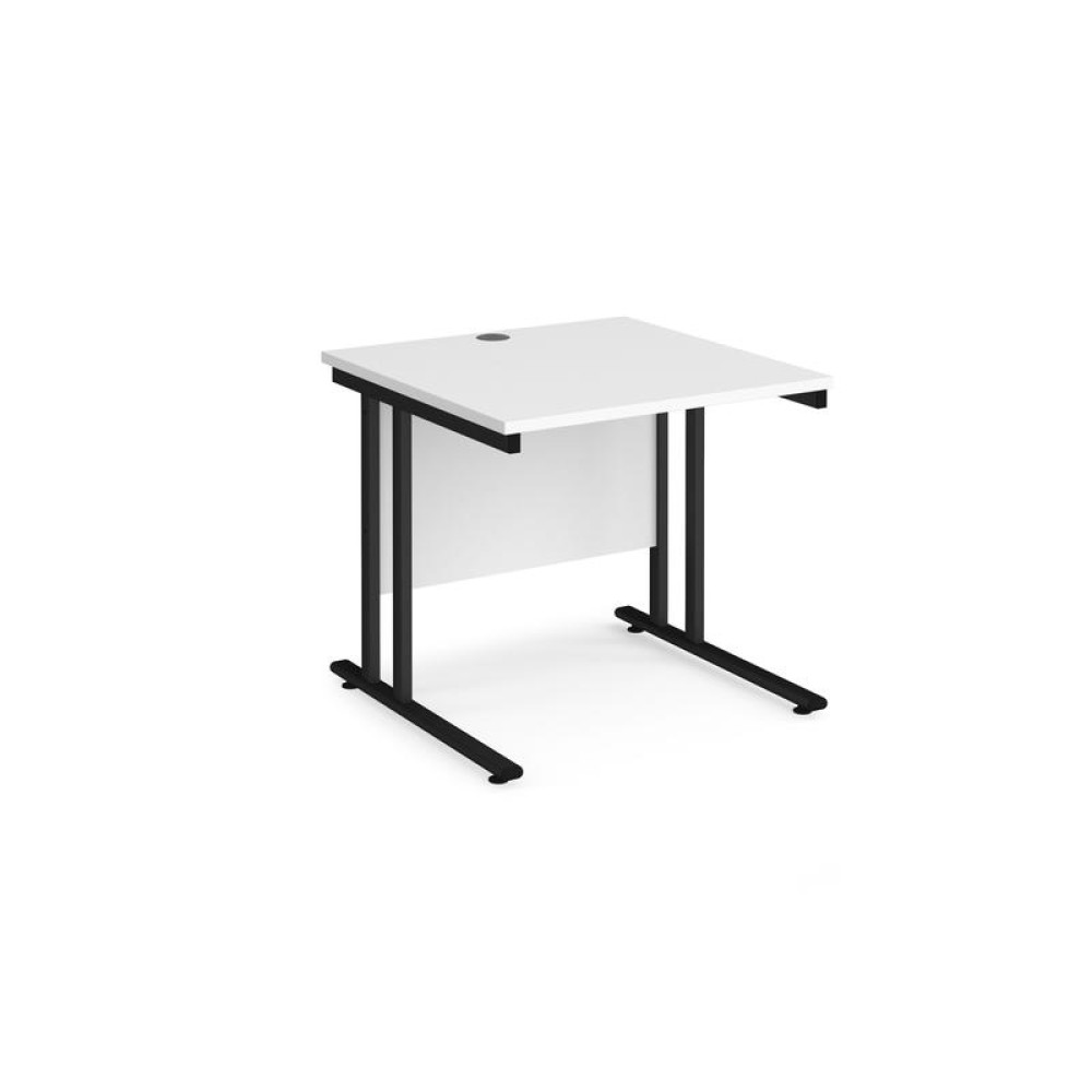 Maestro 25 straight desk 800mm x 800mm - black cantilever leg frame, white top